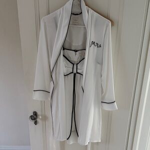 Bridal White Robe and Chemise with Black Accents